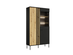 Wohnzimmer-Set RAVENO – 5-teilig mit 2 Sideboards, TV-Lowboard, Couchtisch und Vitrine– Schwarz Onyx / Artisan Eiche
