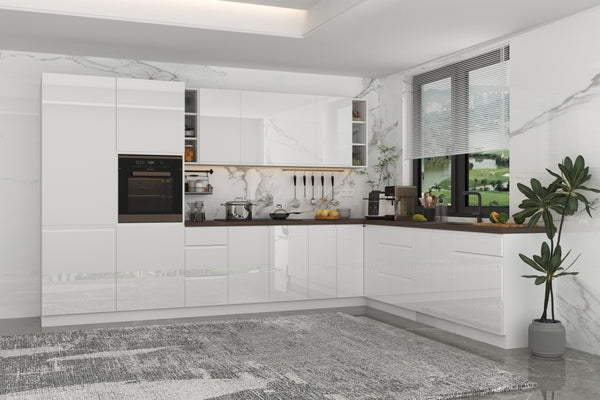 Winkelküche - Aspen KA4-M360 - Weiß / Hochglanz