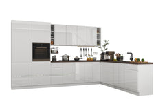 Winkelküche - Aspen KA4-M350 - Weiß / Hochglanz