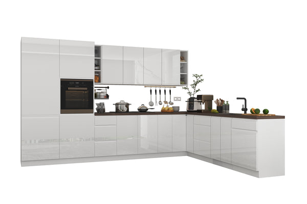 Winkelküche - Aspen KA4-M360 - Weiß / Hochglanz