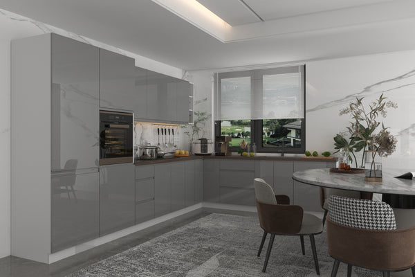 Winkelküche - Aspen KA4-M360 - Grau / Hochglanz