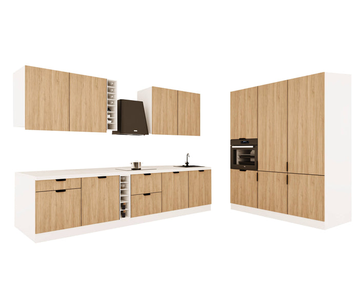 Küchenzeile 315x180 cm Einbauküche Ohne Arbeitsplatte Küchenschränke Küchenblock , Sorento KS14-M315 , Sonoma Eiche/Weiß