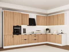 Winkelküche 405 x 205 cm Viel Stauraum Küchenzeile Küchenblock Ohne E-Geräten Einbauküche, Sorento KS5-M405 Sonoma Eiche/Weiß