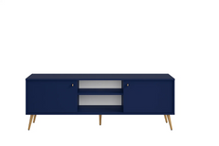 Wohnzimmer-Set ROSVIA – 5-teilig mit Vitrine, 2 Sideboards, TV-Lowboard und Couchtisch – Vitrine wahlweise mit oder ohne Beleuchtung – Dunkelblau