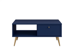 Wohnzimmer-Set ROSVIA – 5-teilig mit Vitrine, 2 Sideboards, TV-Lowboard und Couchtisch – Vitrine wahlweise mit oder ohne Beleuchtung – Dunkelblau