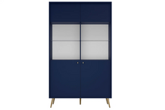 Wohnzimmer-Set ROSVIA – 5-teilig mit Vitrine, 2 Sideboards, TV-Lowboard und Couchtisch – Vitrine wahlweise mit oder ohne Beleuchtung – Dunkelblau