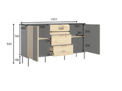 Wohnzimmer-Set RAVENO – 5-teilig mit 2 Sideboards, TV-Lowboard, Couchtisch und Vitrine– Schwarz Onyx / Artisan Eiche