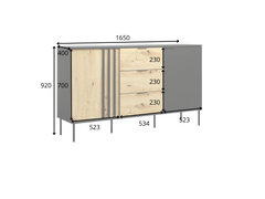 Wohnzimmer-Set RAVENO – 5-teilig mit 2 Sideboards, TV-Lowboard, Couchtisch und Vitrine– Schwarz Onyx / Artisan Eiche