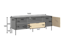 Wohnzimmer-Set RAVENO – 5-teilig mit 2 Sideboards, TV-Lowboard, Couchtisch und Vitrine– Schwarz Onyx / Artisan Eiche