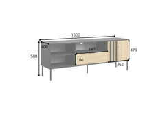 Wohnzimmer-Set RAVENO – 5-teilig mit 2 Sideboards, TV-Lowboard, Couchtisch und Vitrine– Schwarz Onyx / Artisan Eiche