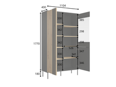 Wohn- und Esszimmer-Set RAVENO – 6-teilig mit Vitrine, 2 Sideboards, TV-Lowboard, Esstisch und Couchtisch – Vitrine wahlweise mit oder ohne Beleuchtung – Kaschmir Beige / Artisan Eiche