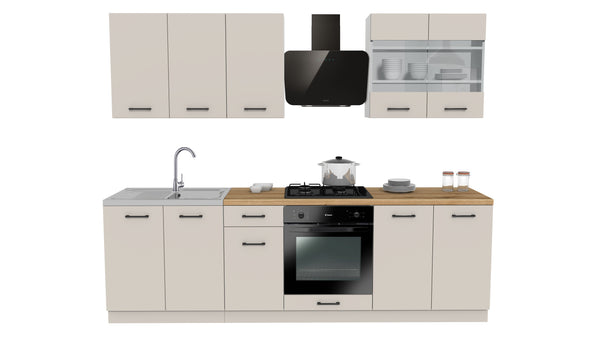 Küchenzeile 260 cm mit Arbeitsplatte - SIMPLY Z1 - Kaschmir Matt / Weiß