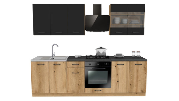 Küchenzeile 260 cm mit Arbeitsplatte - SIMPLY Z4 - Eiche / Schwarz Matt