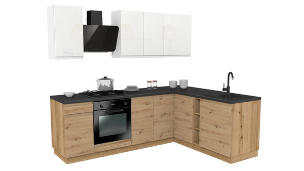 Winkelküche 240x180 cm mit Arbeitsplatte - SIMPLY Z11 - Weiß Hochglanz / Artisan Eiche