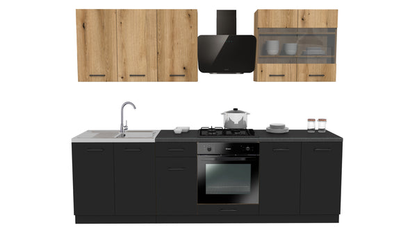 Küchenzeile 260 cm mit Arbeitsplatte - SIMPLY Z5 - Eiche / Schwarz Matt
