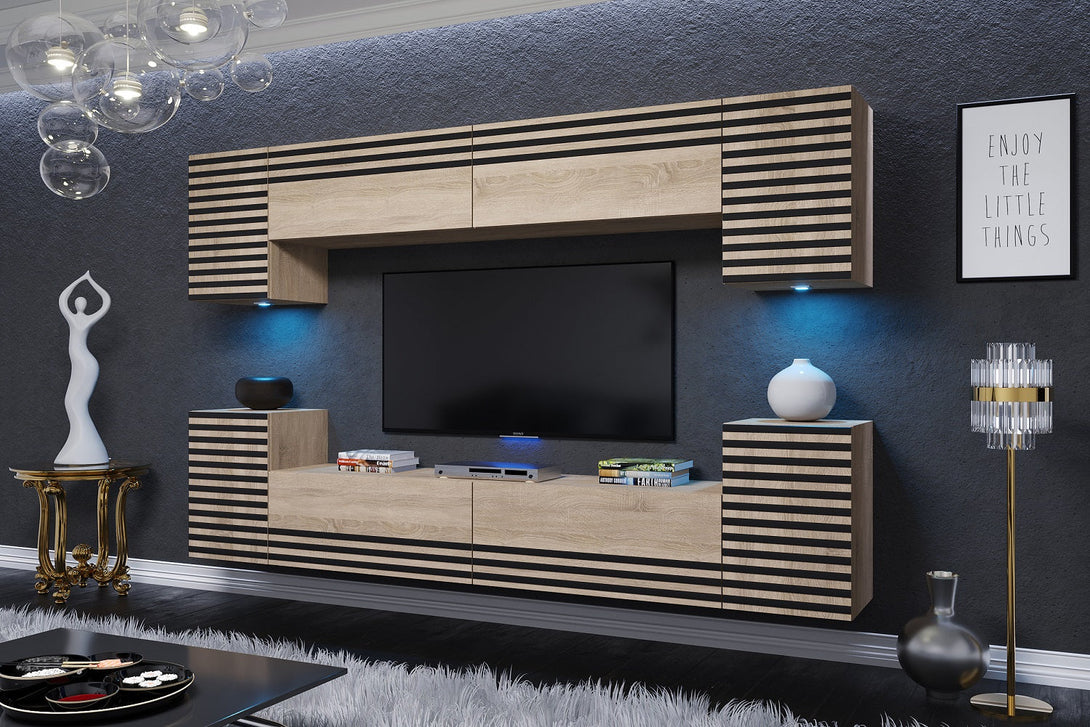 Wohnwand - 2024 Moderne Wohnwand-Highlights mit Premium-Materialien, (Komplett Set, 8-St., LUGO - P) - Milaros Markt
