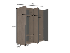 Kleiderschrank WENOVA 20 mit Regal, Toilettentisch und Spiegel – wahlweise mit oder ohne Beleuchtung – Walnuss Elegant / Schwarz Onyx