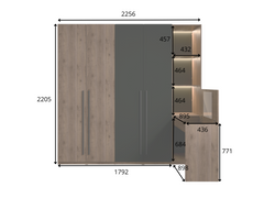Kleiderschrank WENOVA 20 mit Regal, Toilettentisch und Spiegel – wahlweise mit oder ohne Beleuchtung – Walnuss Elegant / Schwarz Onyx