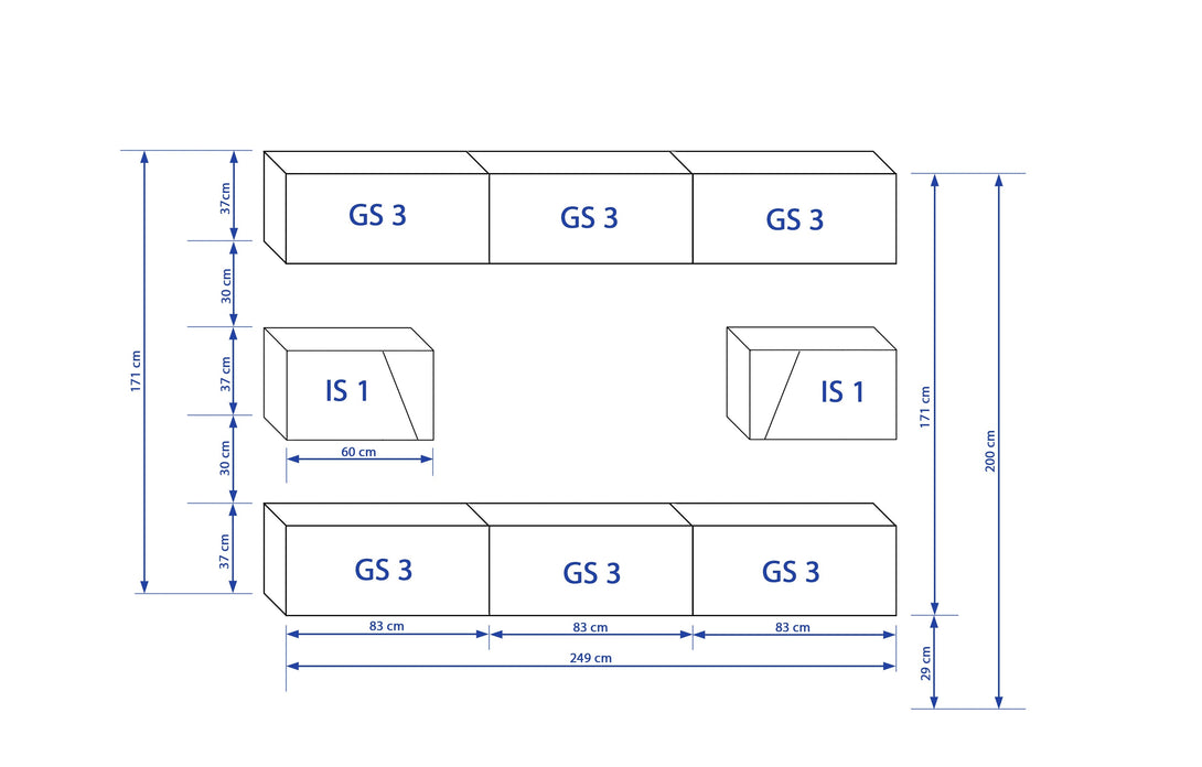 Wohnwand 249 cm  - Die perfekte Lösung für Schönheit und Funktion im Wohnzimmer ‘’S14'' - Milaros Markt