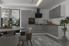 Winkelküche - Aspen  KA3-M280 - Grau / Hochglanz
