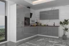 Winkelküche - Aspen  KA3-M280 - Grau / Hochglanz