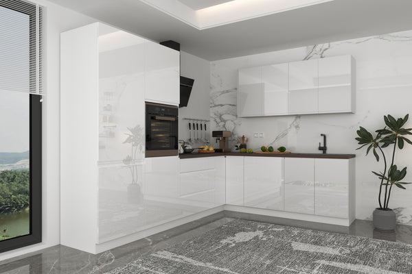 Winkelküche - Aspen  KA3-M290 - Weiß / Hochglanz