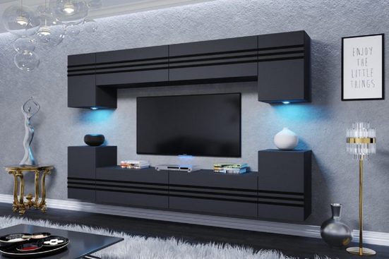 Wohnwand - Design das Eleganz und Funktion vereint, (Komplett Set, 8-St., Premium - CEREO CE1) - Milaros Markt
