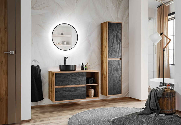 Badmöbel-Set BM10 - Hampton H  - Huton Oak / Dark Concrete