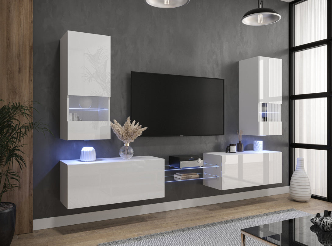 Wohnwand - Wohnzimmer-Luxus 2024 / Exklusive Materialien für moderne Wohnwände, (Komplett Set, 6-St., AN21) - Milaros Markt