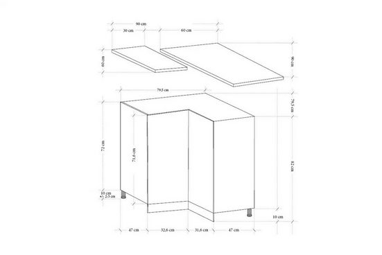 Eckunterschrank 79 cm - sosna andersen - Platzsparende Lösung für Küchenecken. - Milaros Markt