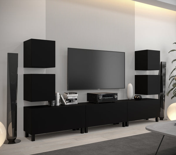 Wohnwand Moderne Eleganz - Wohnwand, (Set, 7-St., Push-to-open - LED-Beleuchtung - Geprüfte Qualität) - Milaros Markt