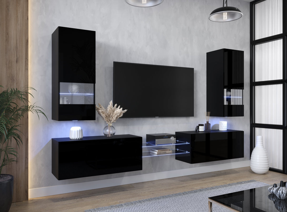Wohnwand - Wohnzimmer-Luxus 2024 / Exklusive Materialien für moderne Wohnwände, (Komplett Set, 6-St., AN21) - Milaros Markt