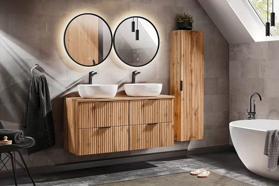 Waschbeckenunterschrank - Adel Oak - Eleganter Waschbeckenschrank mit modernem Design. - Milaros Markt