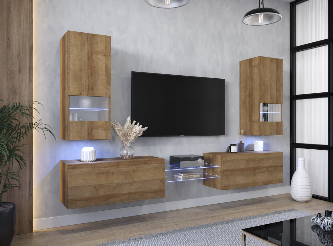 Wohnwand - Wohnzimmer-Luxus 2024 / Exklusive Materialien für moderne Wohnwände, (Komplett Set, 6-St., AN21) - Milaros Markt