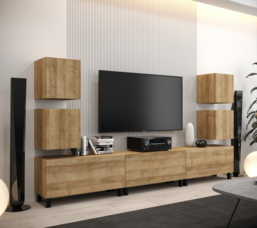 Wohnwand Moderne Eleganz - Wohnwand, (Set, 7-St., Push-to-open - LED-Beleuchtung - Geprüfte Qualität) - Milaros Markt