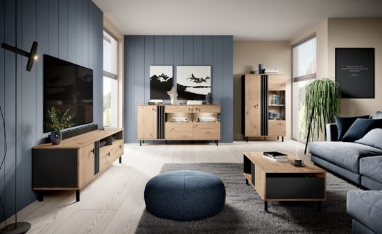 Wohnzimmer-Set - Stilvolles Ambiente / für harmonische Gestaltung, (Komplett Set, 4-St., Dalli), Hochwertige Möbel - Stilvolle Wohnwand. - Milaros Markt