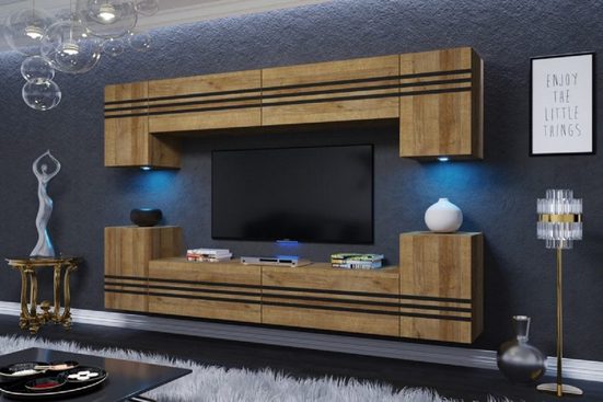 Wohnwand - Design das Eleganz und Funktion vereint, (Komplett Set, 8-St., Premium - CEREO CE1) - Milaros Markt