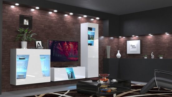 Wohnwand Weiß Hochglanz RTV-Möbel S17 - Modernes Design und stimmungsvolle Beleuchtung. - Milaros Markt