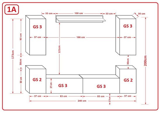 Wohnwand 240 cm  - Elegantes Design für das Wohnzimmer"C64” - Milaros Markt