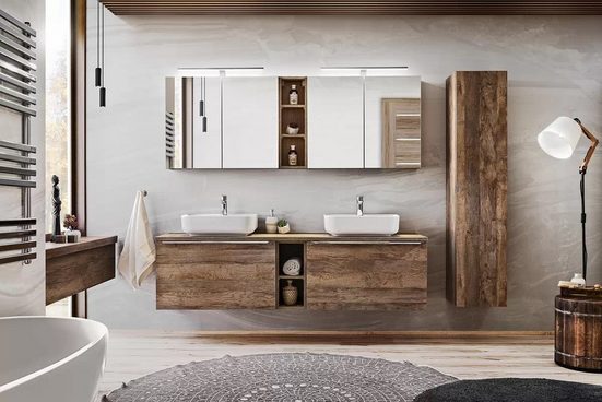 Badezimmer Hängeschrank - Santa Fe Oak - Durchdachtes Design für effektiven Stauraum. - Milaros Markt
