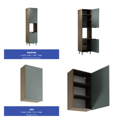 Winkelküche 405 x 205 cm Viel Stauraum Küchenzeile Küchenblock Ohne E-Geräten Einbauküche, Sorento KS5-M405 Grün/Dunkle Eiche