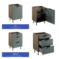 Winkelküche 405 x 205 cm Viel Stauraum Küchenzeile Küchenblock Ohne E-Geräten Einbauküche, Sorento KS5-M405 Grün/Dunkle Eiche