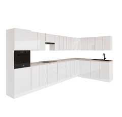 Winkelküche - Aspen KA8-M420 - Weiß/Hochglanz