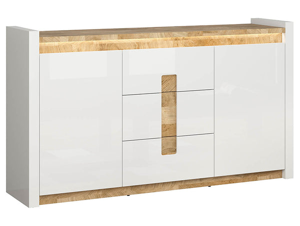 Kommode Alameda 172 cm – 2 Türen, 3 Schubladen, Westminster Eiche/Weißglanz