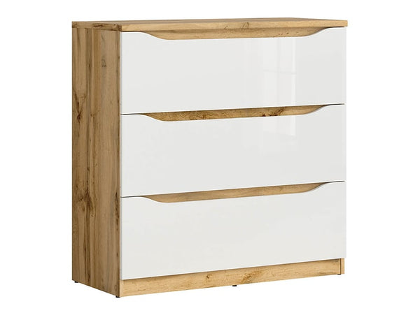 Kommode Nuis 90 cm – Mit 3 Schubladen, Wotaneiche/Weißglanz