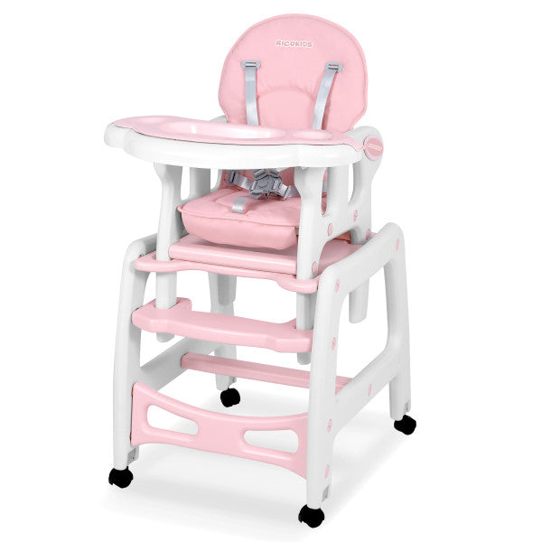 Sinco Hochstuhl für Kinder klappbares Tablett Ricokids + Lätzchen Rosa.