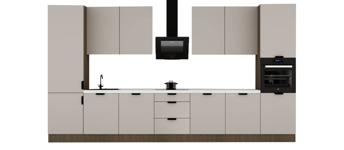 Küchenzeile 420 cm Küchenblock Einbauküche Ohne Arbeitsplatte , Sorento KS7-M420 , Beige/Dunkle Eiche