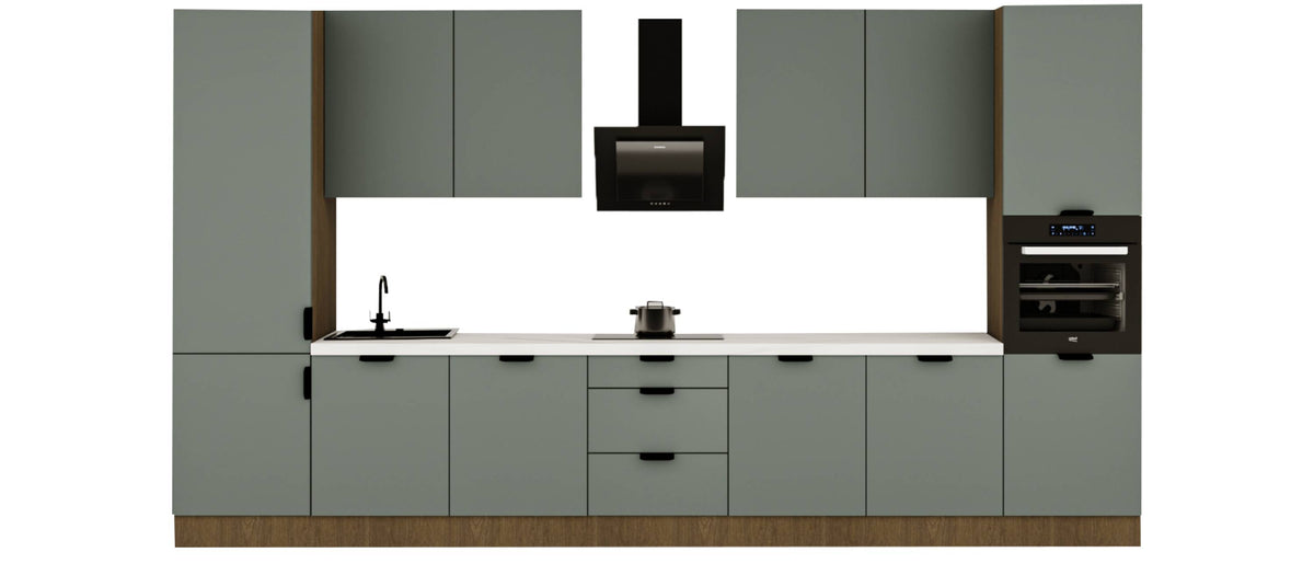 Küchenzeile 420 cm Küchenblock Einbauküche Ohne Arbeitsplatte , Sorento KS7-M420 , Grün/Dunkle Eiche
