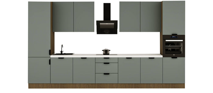 Küchenzeile 420 cm Küchenblock Einbauküche Ohne Arbeitsplatte , Sorento KS7-M420 , Grün/Dunkle Eiche