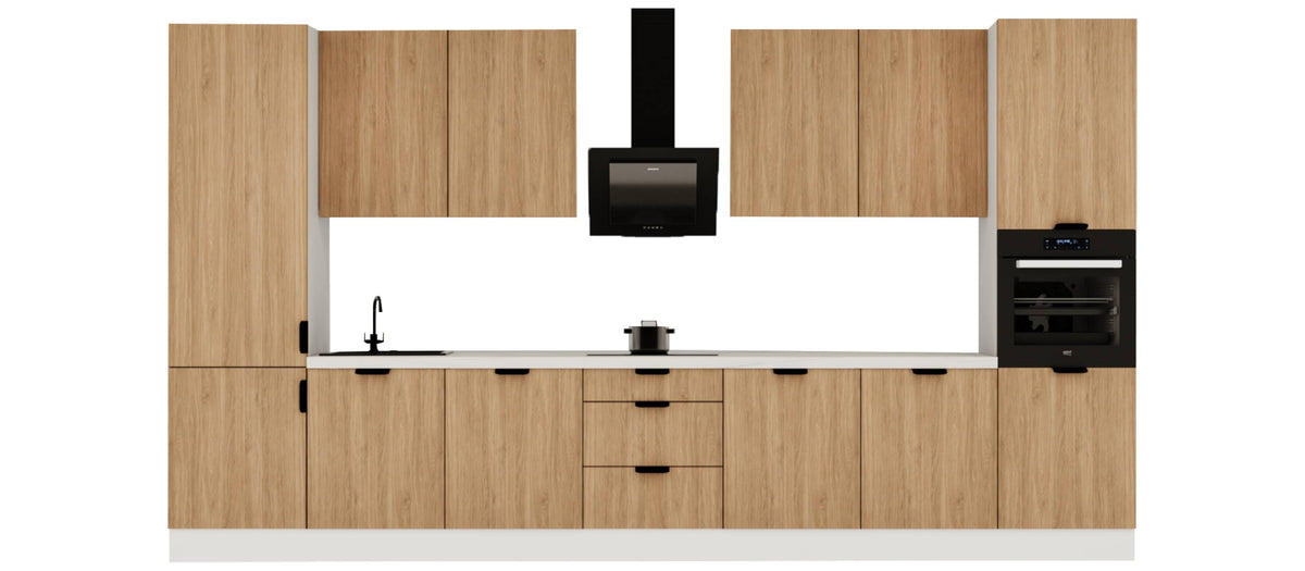 Küchenzeile 420 cm Küchenblock Einbauküche Ohne Arbeitsplatte , Sorento KS7-M420 , Sonoma Eiche/Weiß